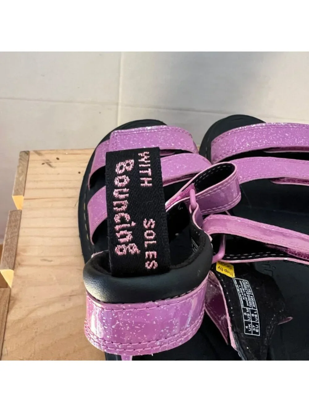 Dr. Martens Girls Size 5 Pink Cosmic Glitter Klaire Open Toe Strappy Sandals